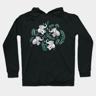 Laughing Baby Elephants – emerald and turquoise Hoodie